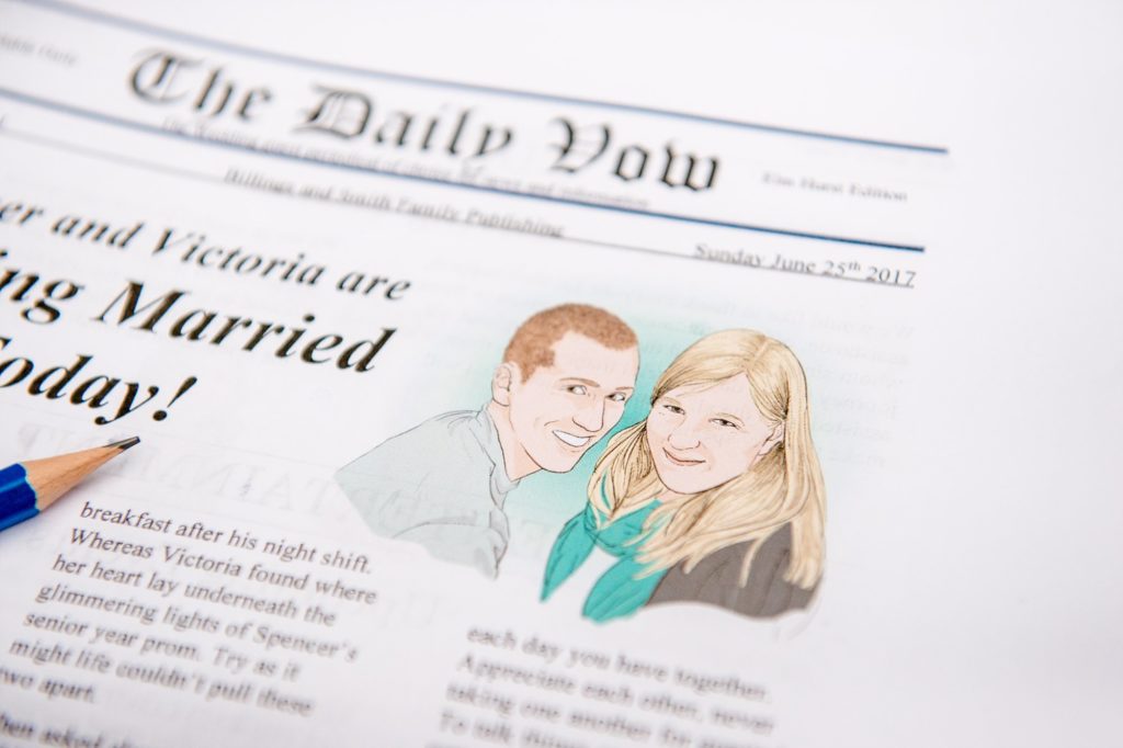 a custom newspaper wedding programme