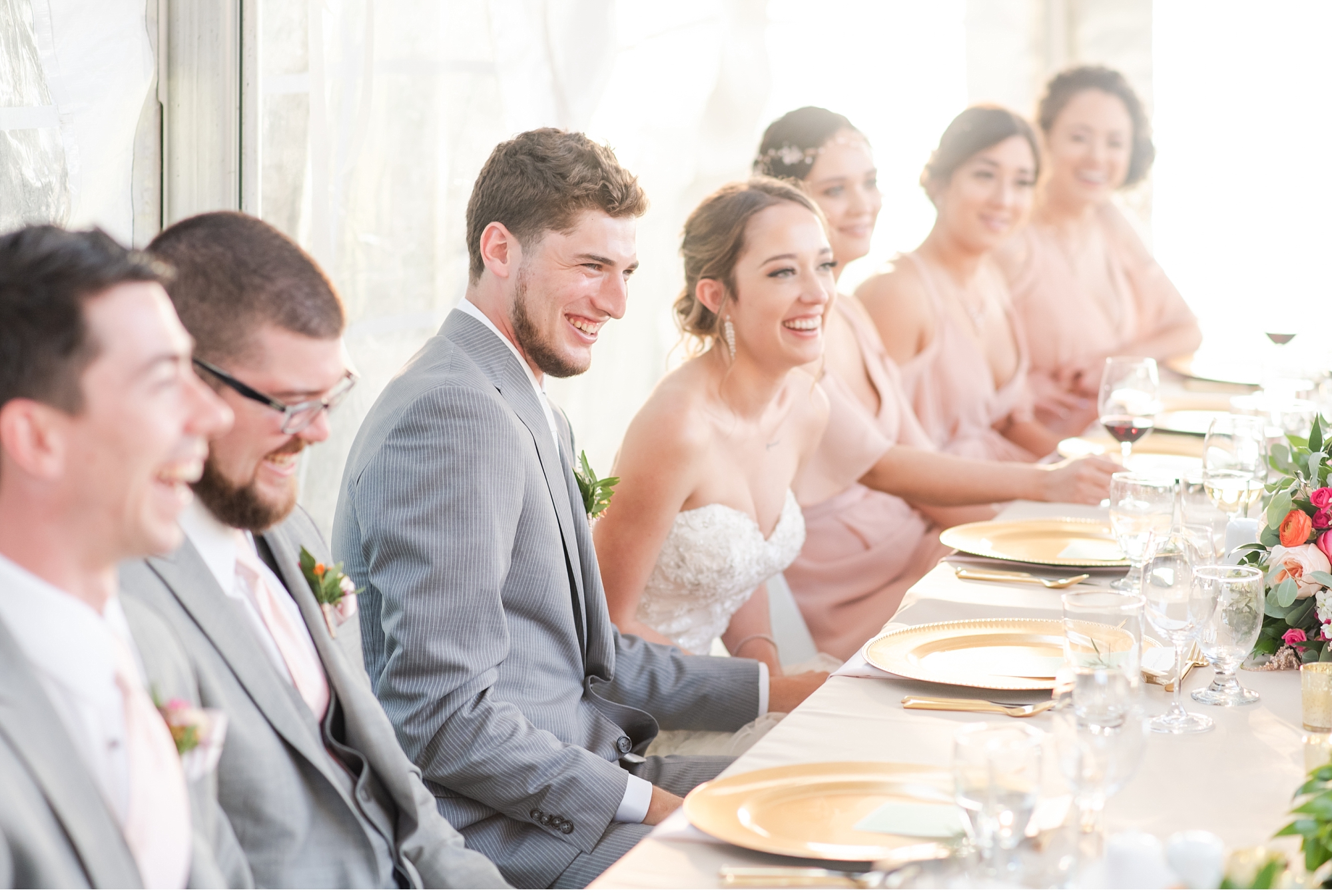 bride and groom laugh at kawartha lakes wedding reception