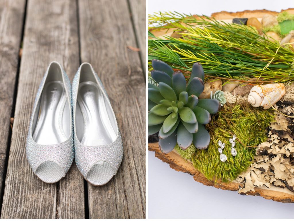 silver shoes on a wooden floor at a Grand Bend wedding