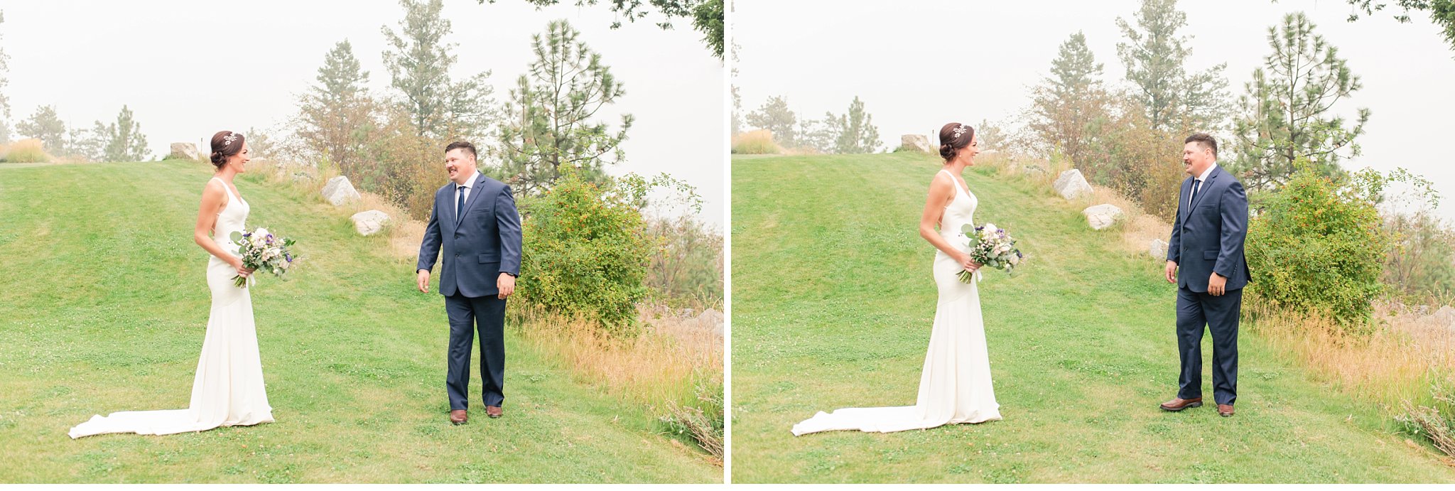 first look with bride and groom and their kelowna wedding