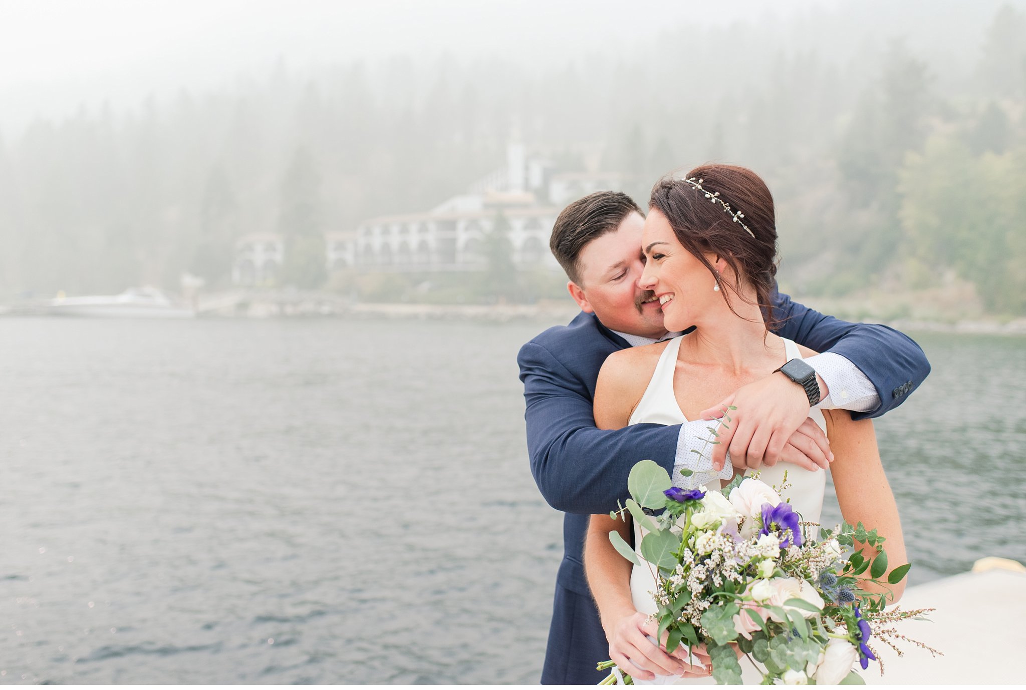 bride and groom at lake okanagan resort in kelowna, british columbia