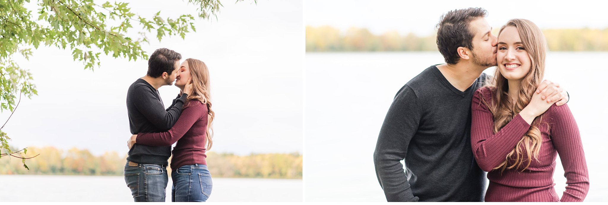 engaged couple at fanshawe conservation area in the fall