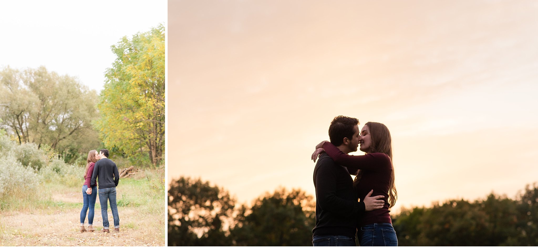 sunset at fanshawe conservation area during an engagement session