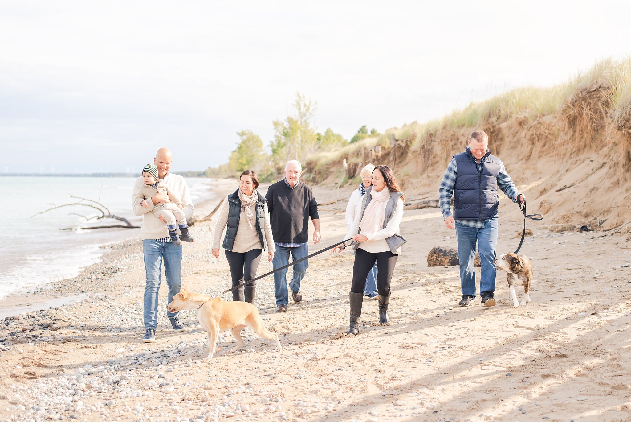 family on the beach at the pinery provincial park