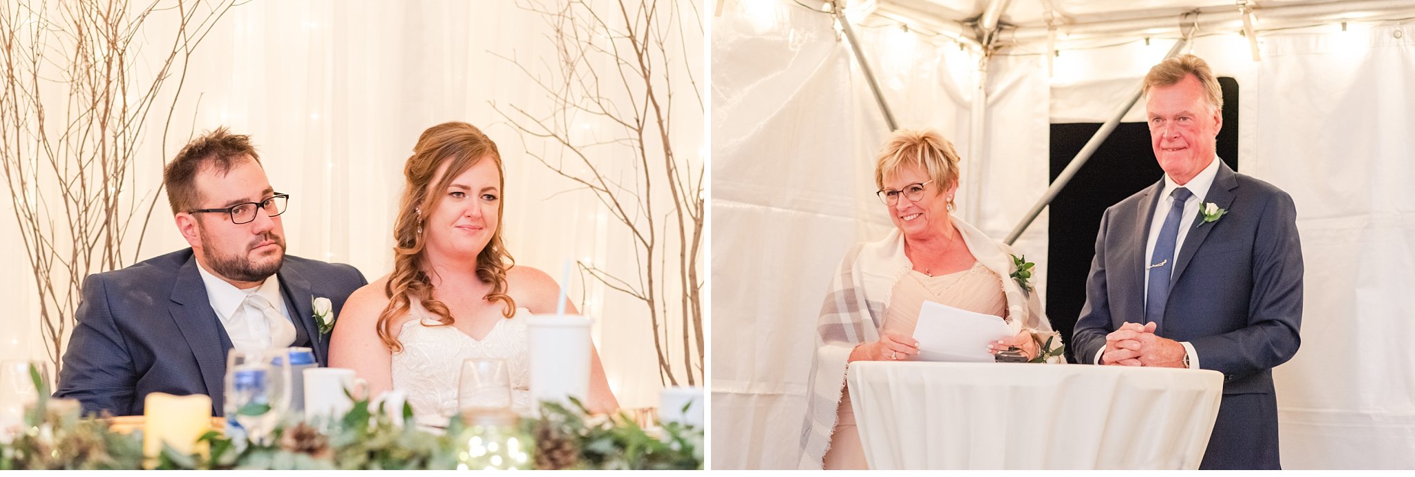 bride cries during her parents wedding speech