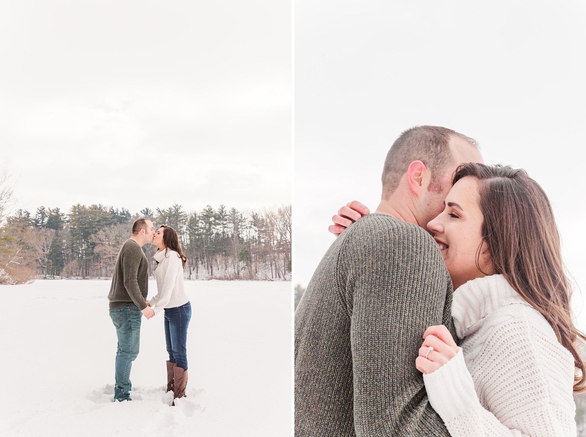 a couple kisses and snuggles on a frozen pond in dorchester ontario
