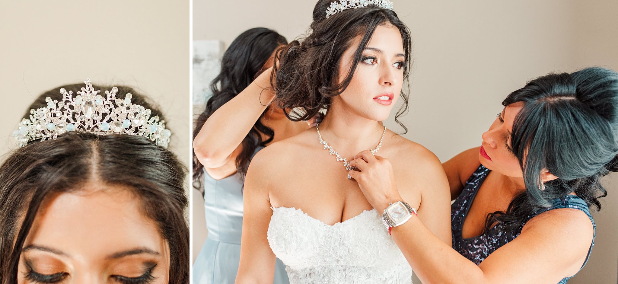 a bride gets her jewelry on