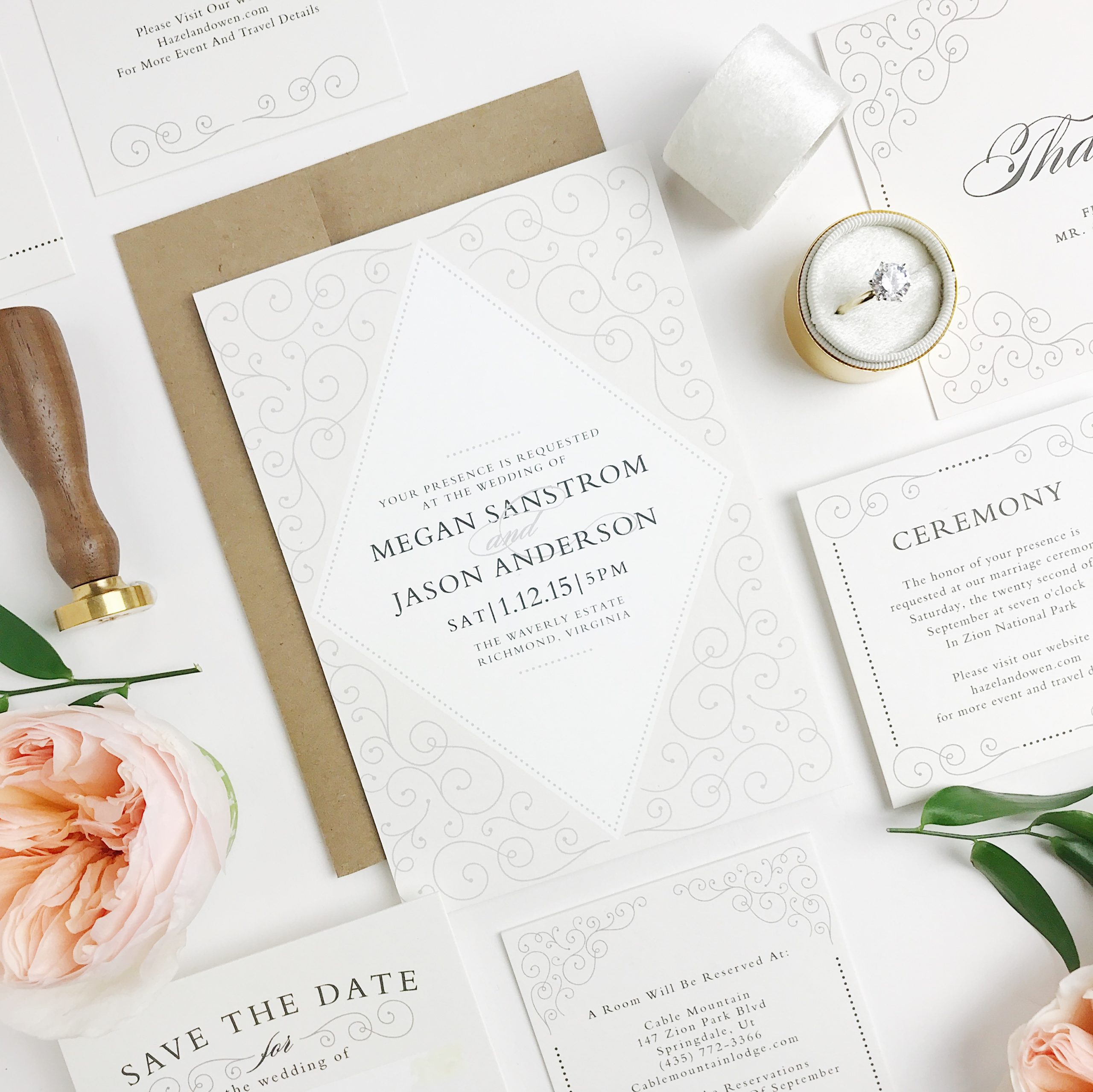 a wedding invitation, a brown envelope, and pink flowers, lay on a table.basic invite wedding invitations online toronto wedding photographer
