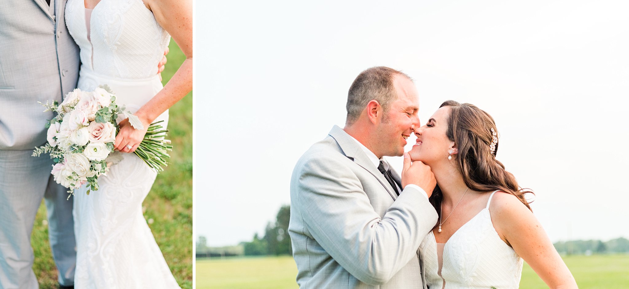 a groom gently grabs a bride's chin and pulls her in for a kiss