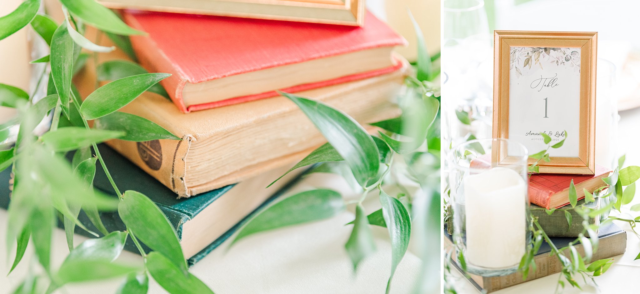 books and greenery on a table
