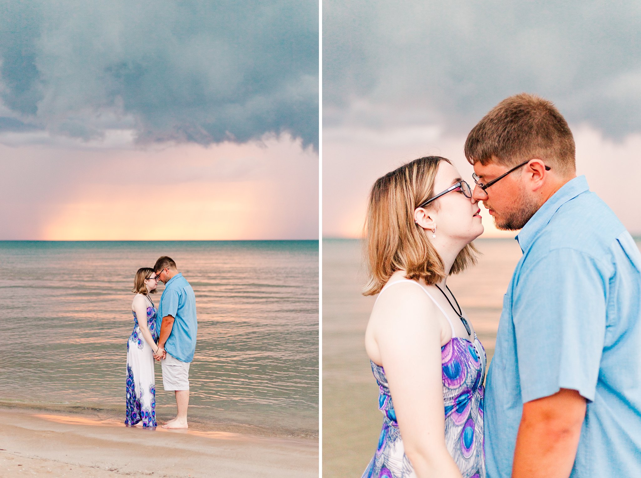 a couple kisses on ipperwash beach at sunset. grand bend weddings