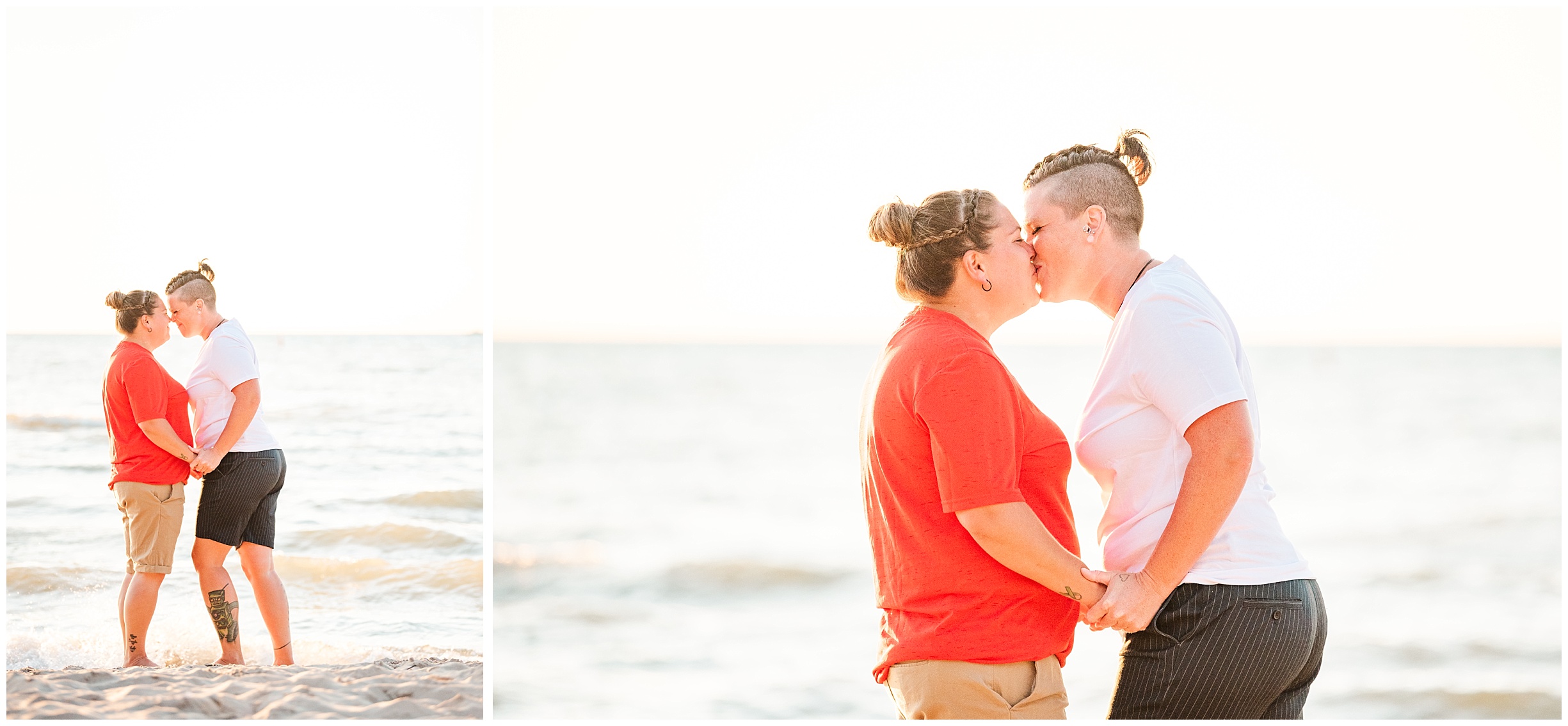 a lesbian couple kisses at sunset by toronto wedding photographer libp