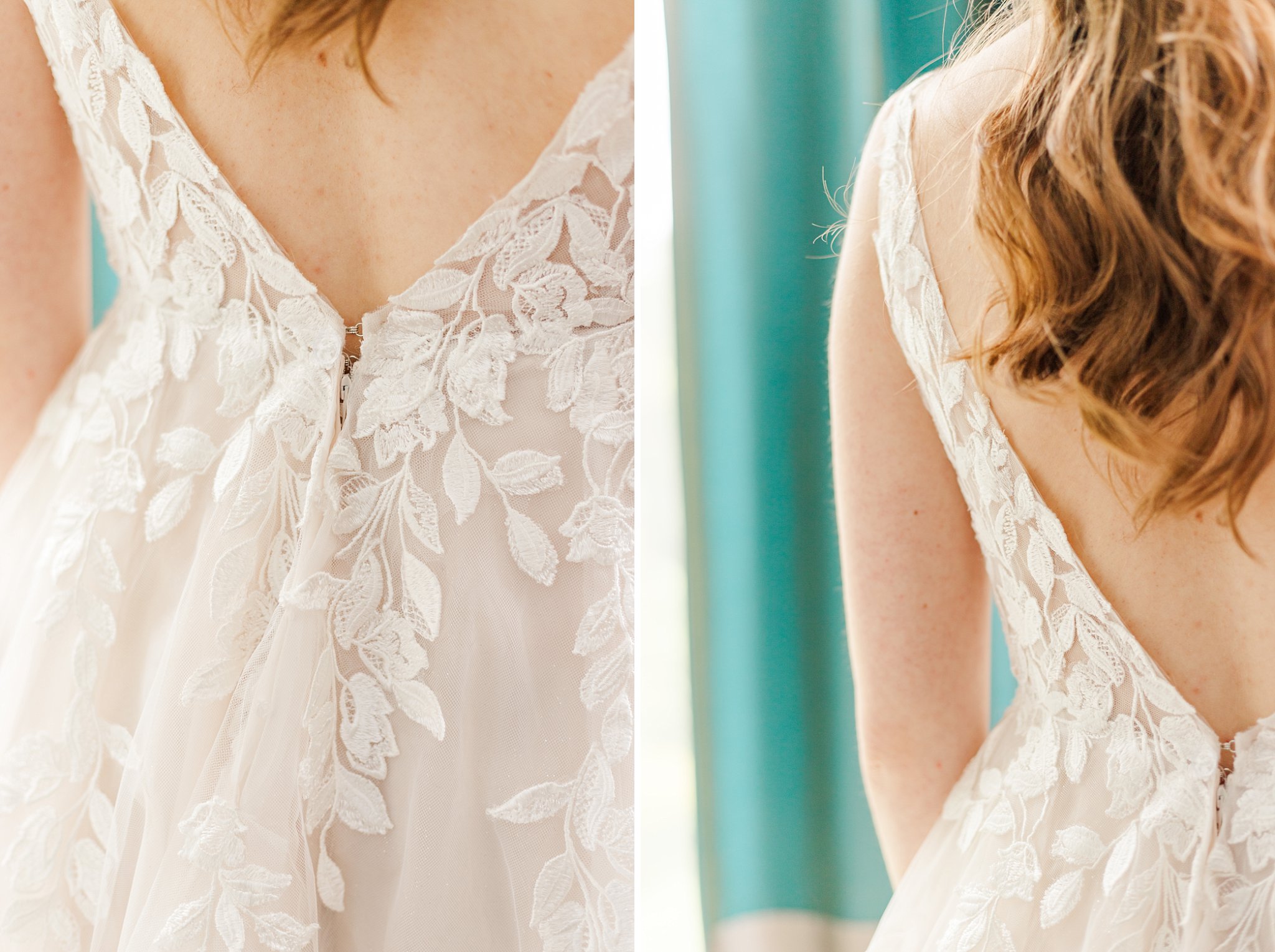 closeups of the back of a wedding dress