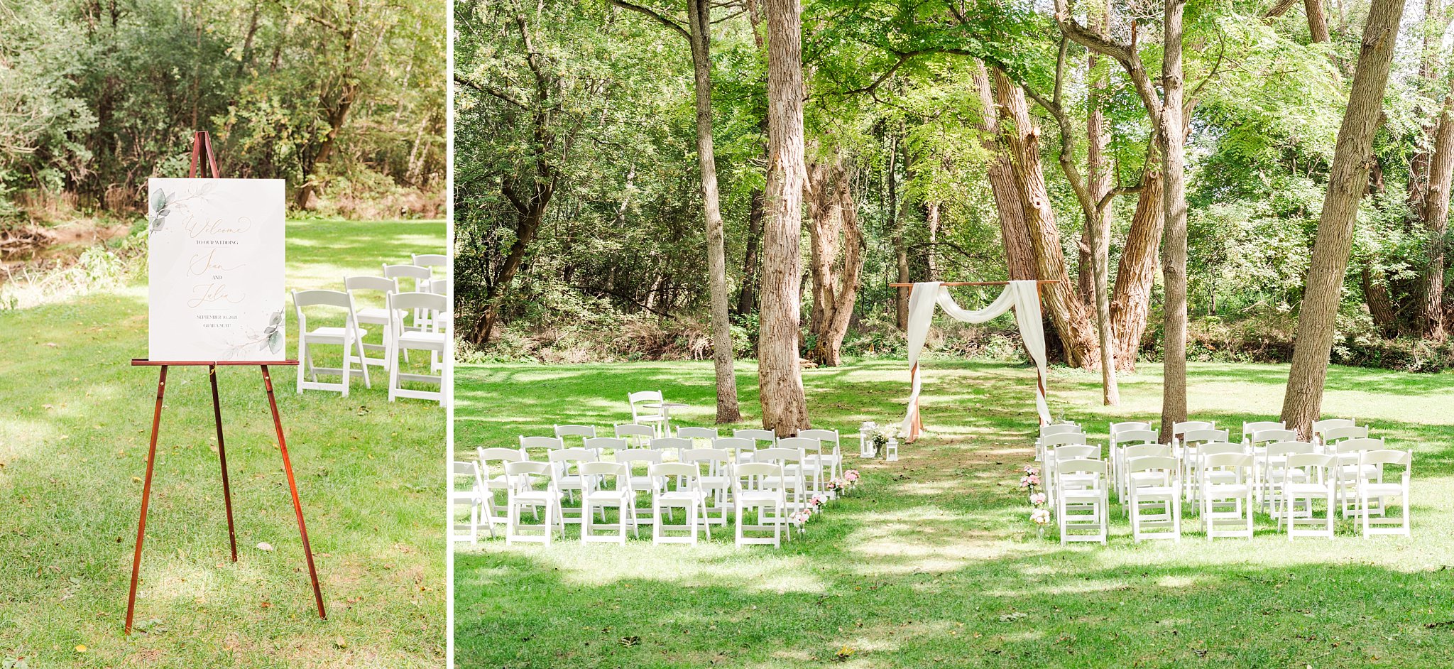 chairs and an arbor at an elm hurst inn wedding ceremony