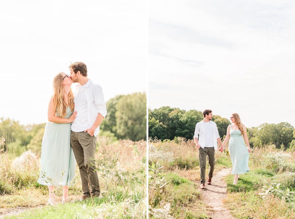 a man and woman hold hands and walk down a path in euston park by london ontario engagement photographer life is beautiful photography