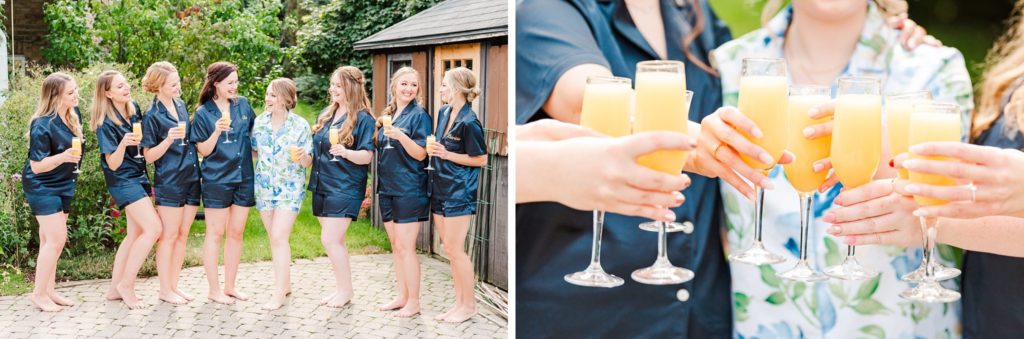 bridesmaids drinking mimosas