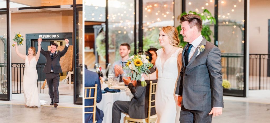 a bride and groom enter their club roma wedding reception