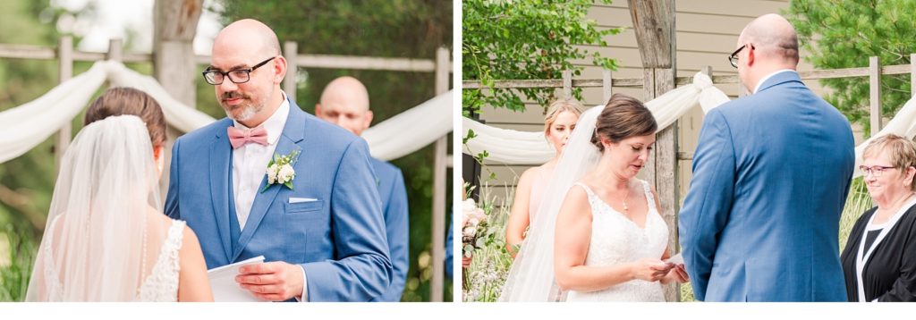 a bride and groom exchange vows at stratford country club
